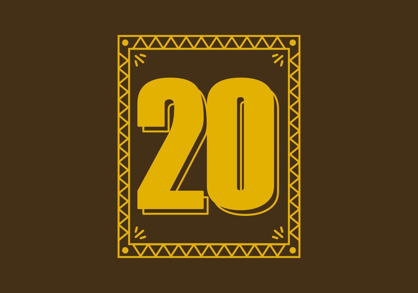 Number 20 in retro rectangle frame vector