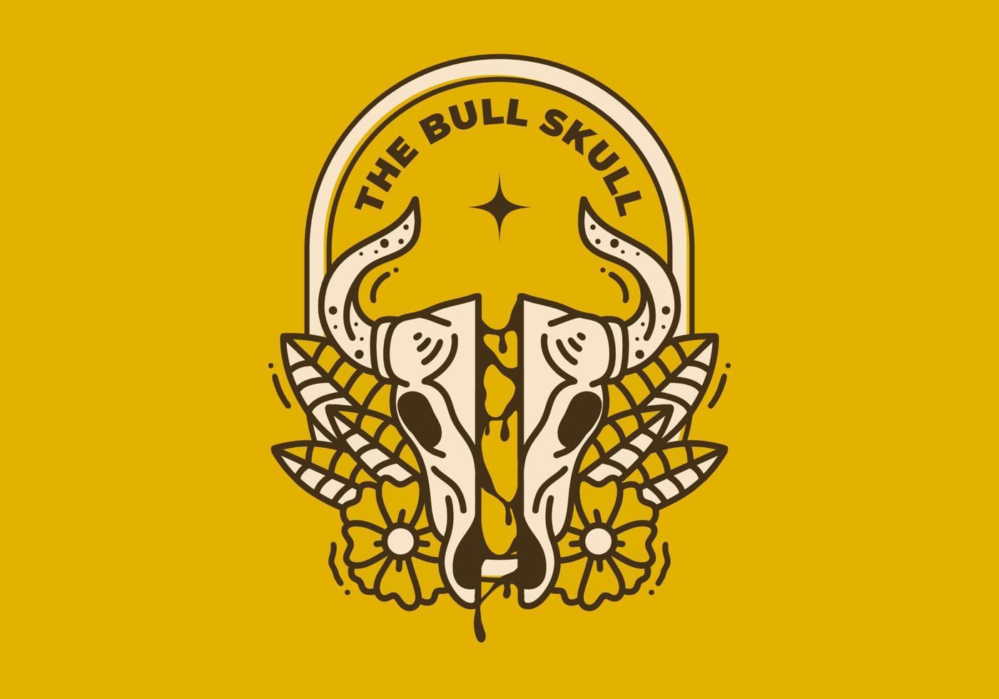Vintage art illustration of a bull skull and flowers round it vector