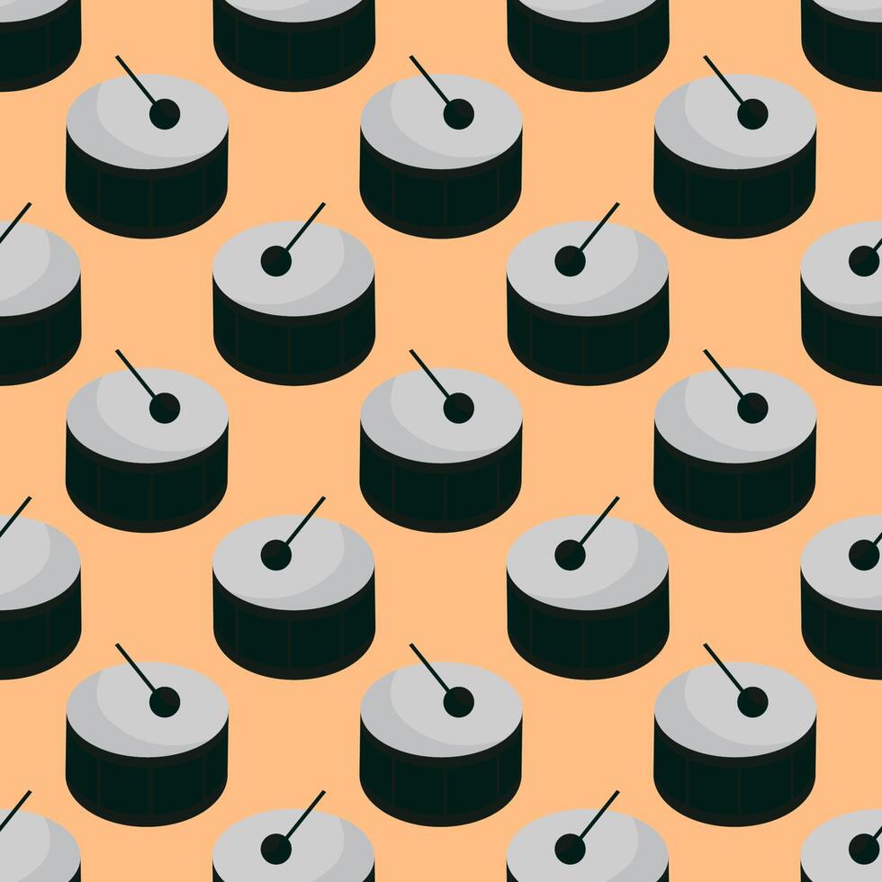 Drums pattern, seamless pattern on red background. vector