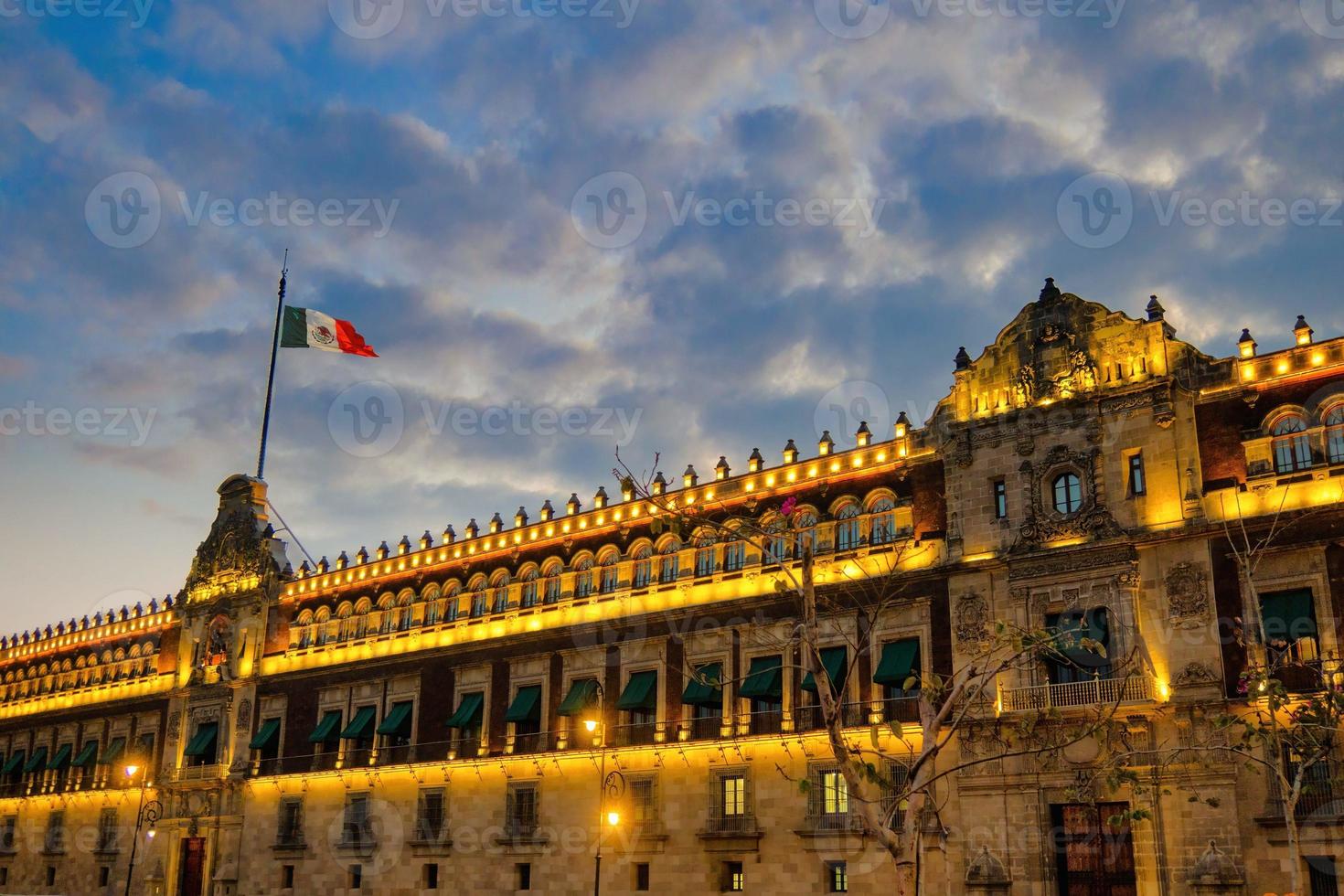 National Palace with flag of Mexico photo