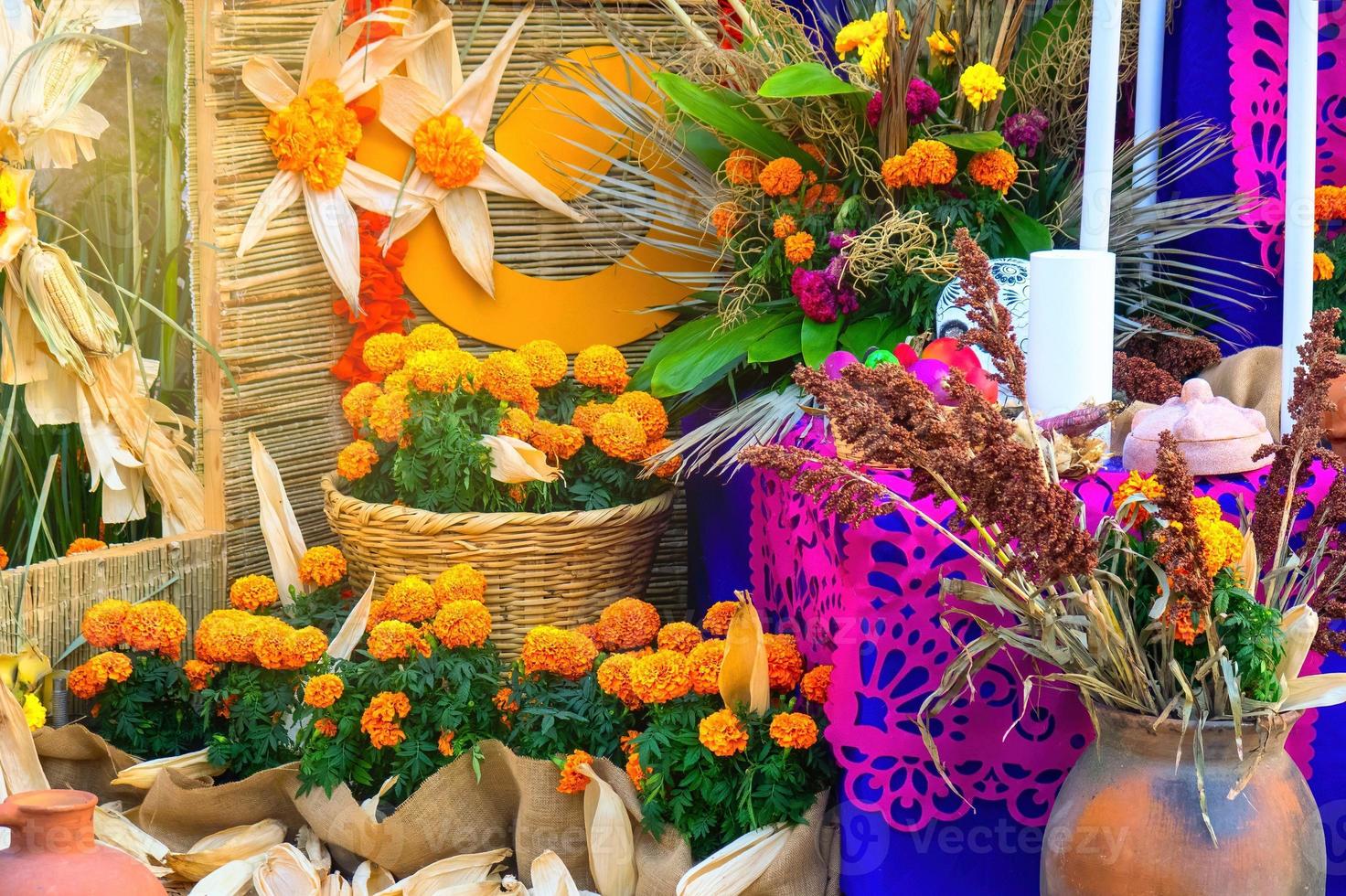 Colorful altar of the dead in day of the dead in mexico photo