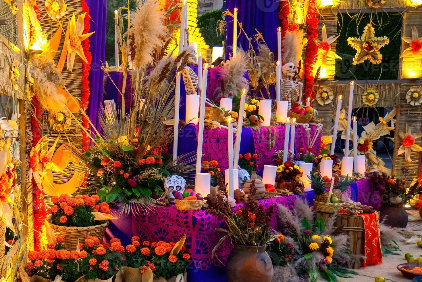 Colorful altar of the dead in day of the dead in mexico photo