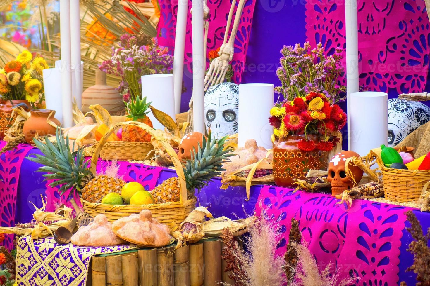 Colorful altar of the dead in day of the dead in mexico photo