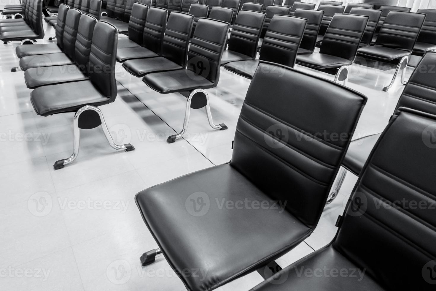 empty nobody office row of chair bench in waiting area photo