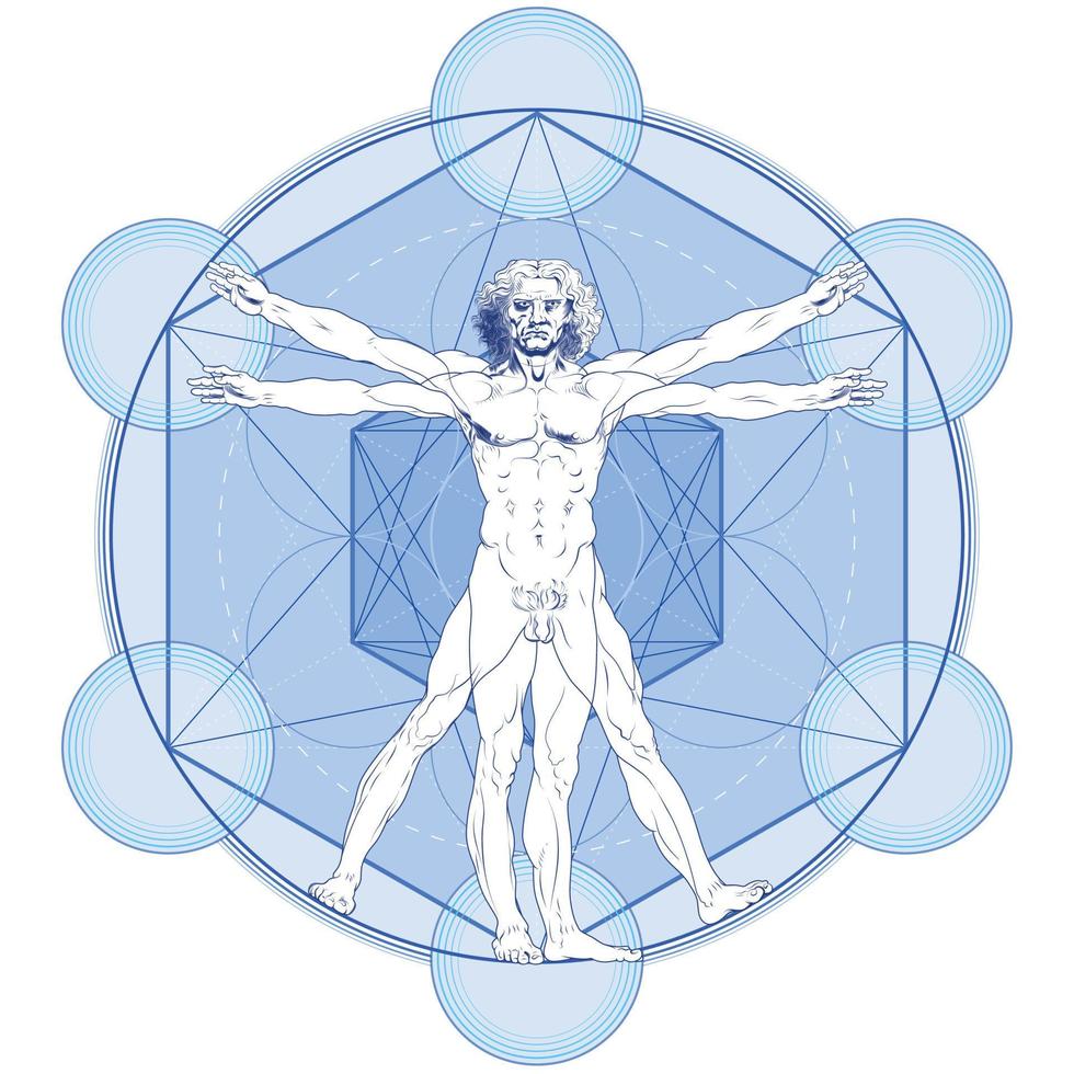 Vitruvian Man with Metatron Background vector