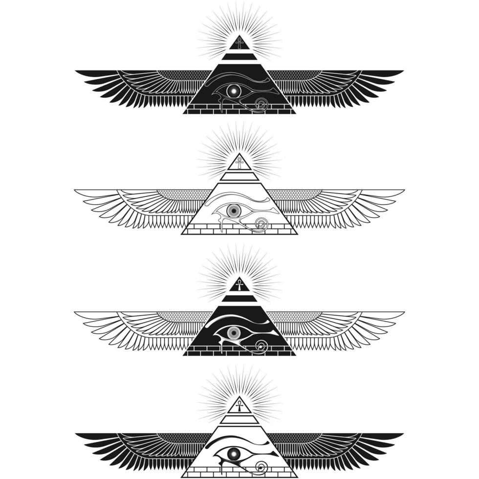 Winged pyramid design with eye of horus vector