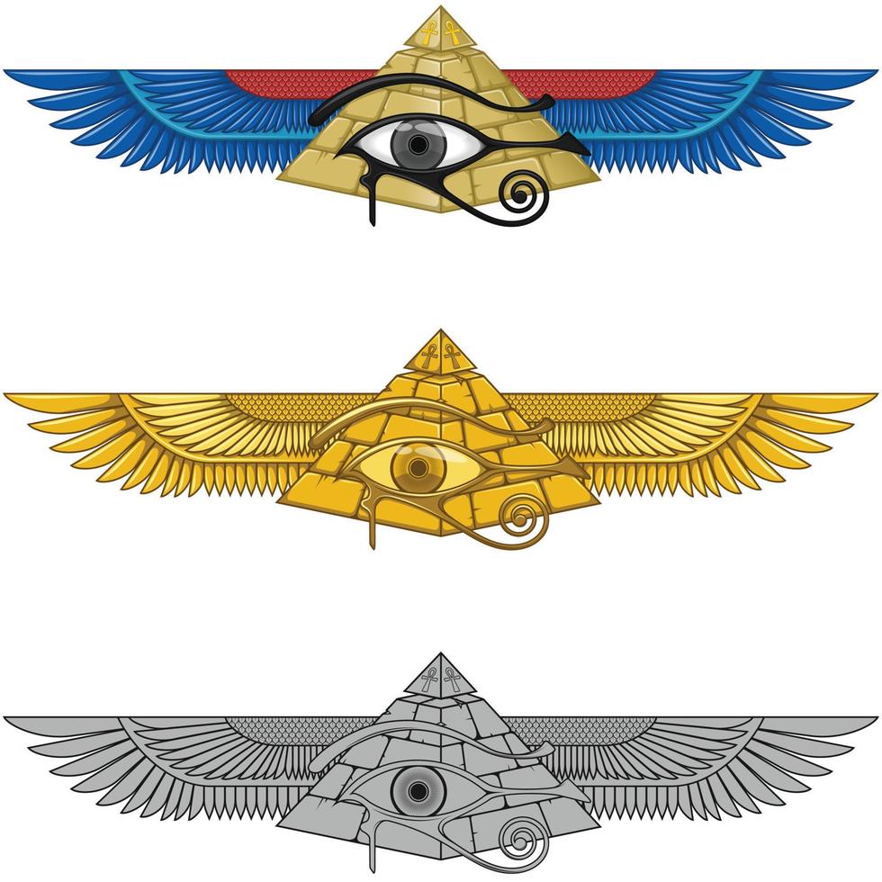 Winged pyramid design with eye of horus vector