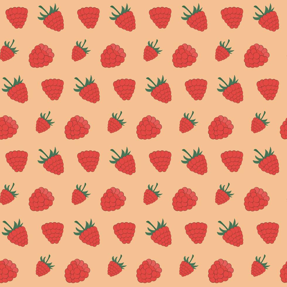 Seamless raspberry background. Summer fruits and berries. Vector background.