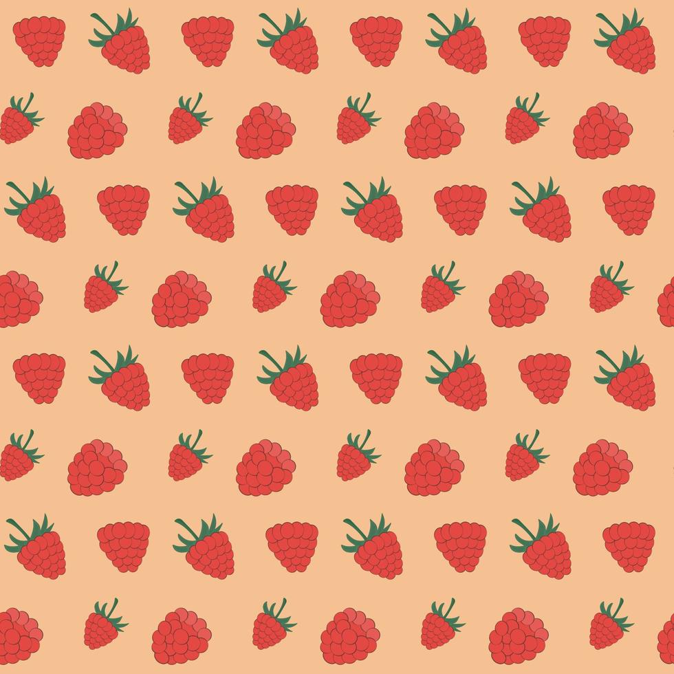 Seamless raspberry background. Summer fruits and berries. Vector background.