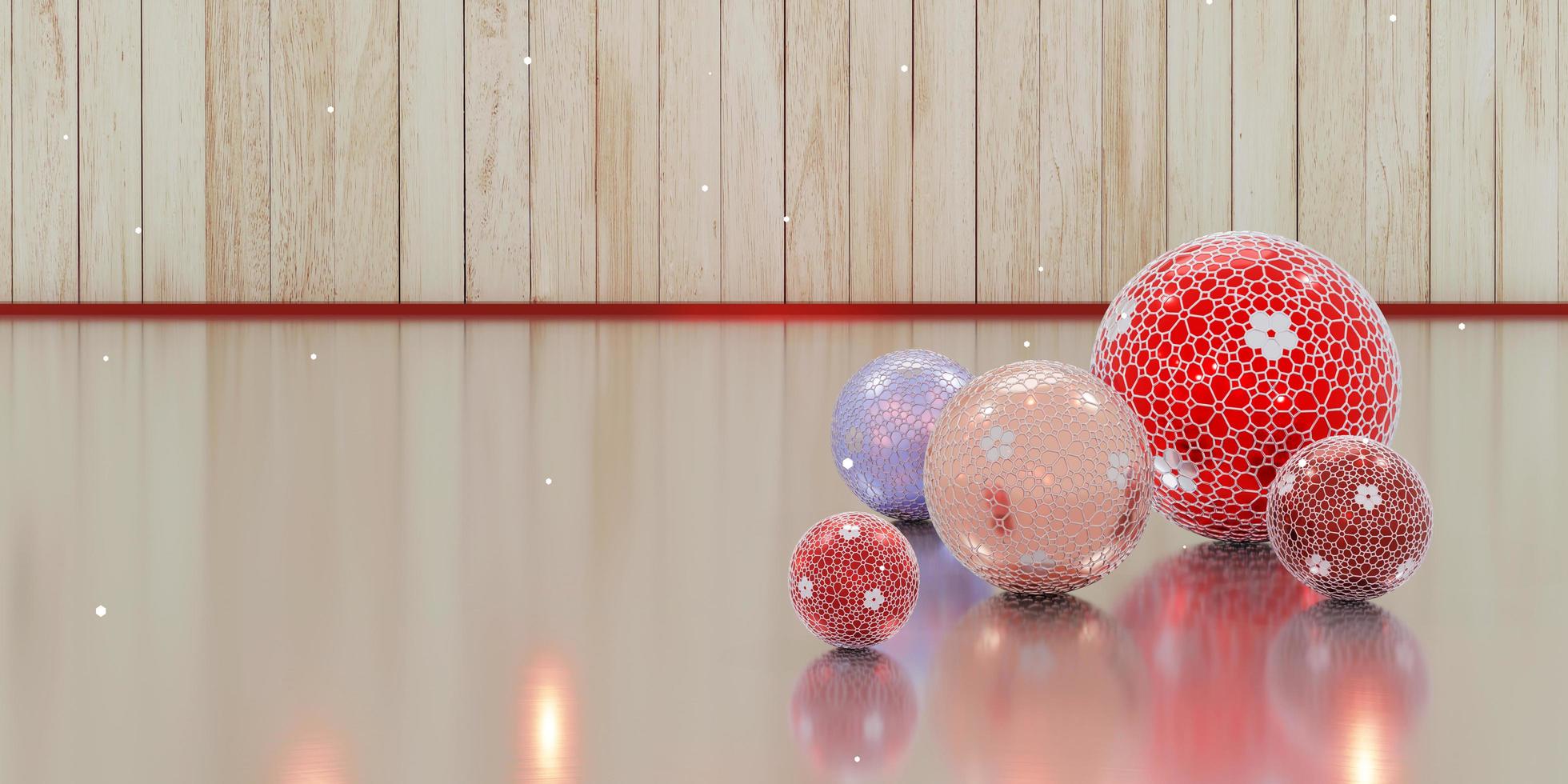 xmas happy new year background Gift box and plexiglass on wooden floor 3D illustration photo