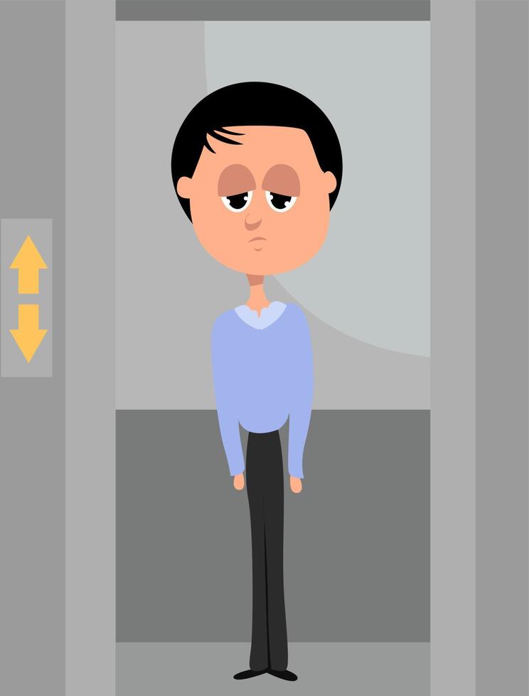 hombre en ascensor, ilustración, vector sobre fondo blanco