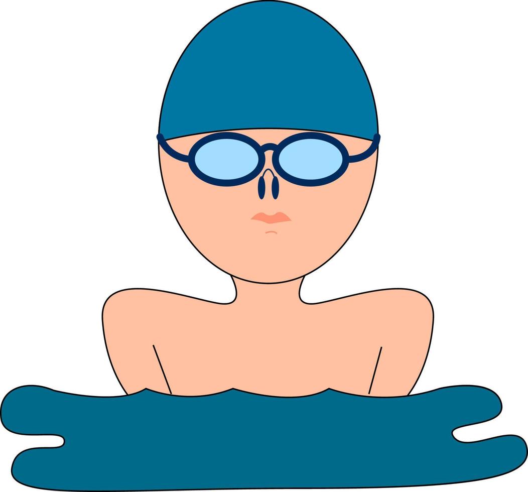 Swimmer with glasses, illustration, vector on white background.