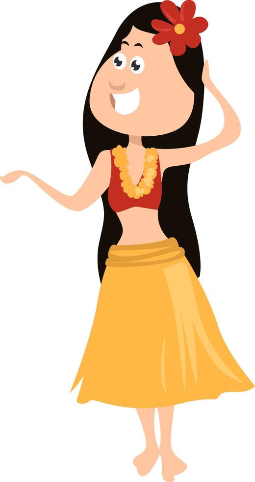 Chica hawaiana, ilustración, vector sobre fondo blanco.