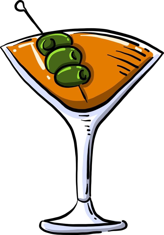 Cocktail with olives, illustration, vector on white background