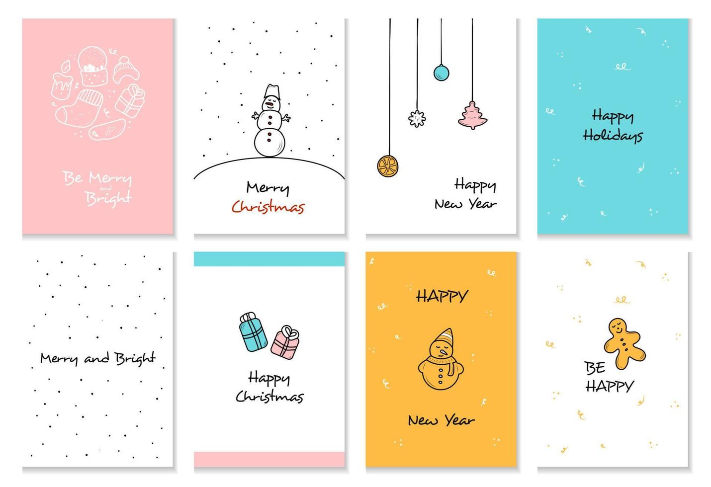 Christmas set of greeting cards, backgrounds, web posters, holiday covers. Xmas templates banner. Doodle vector cards