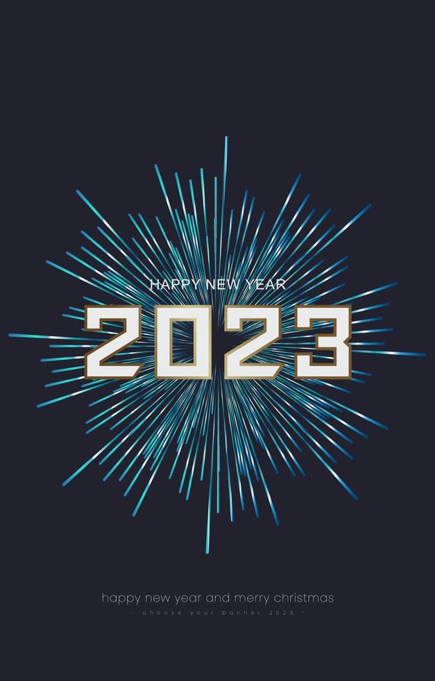 feliz año nuevo 2023 concepto de pancartas. banners nocturnos brillantes 2023. plantilla de diseño gráfico aislado con luz de flash de colores. vector