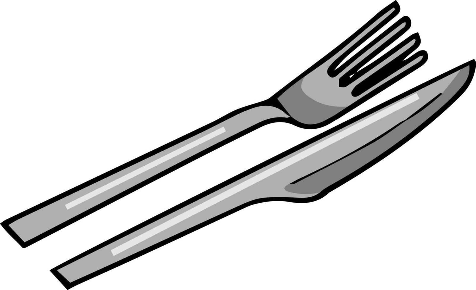 A pair of silver fork and knife, illustration, vector on white background.
