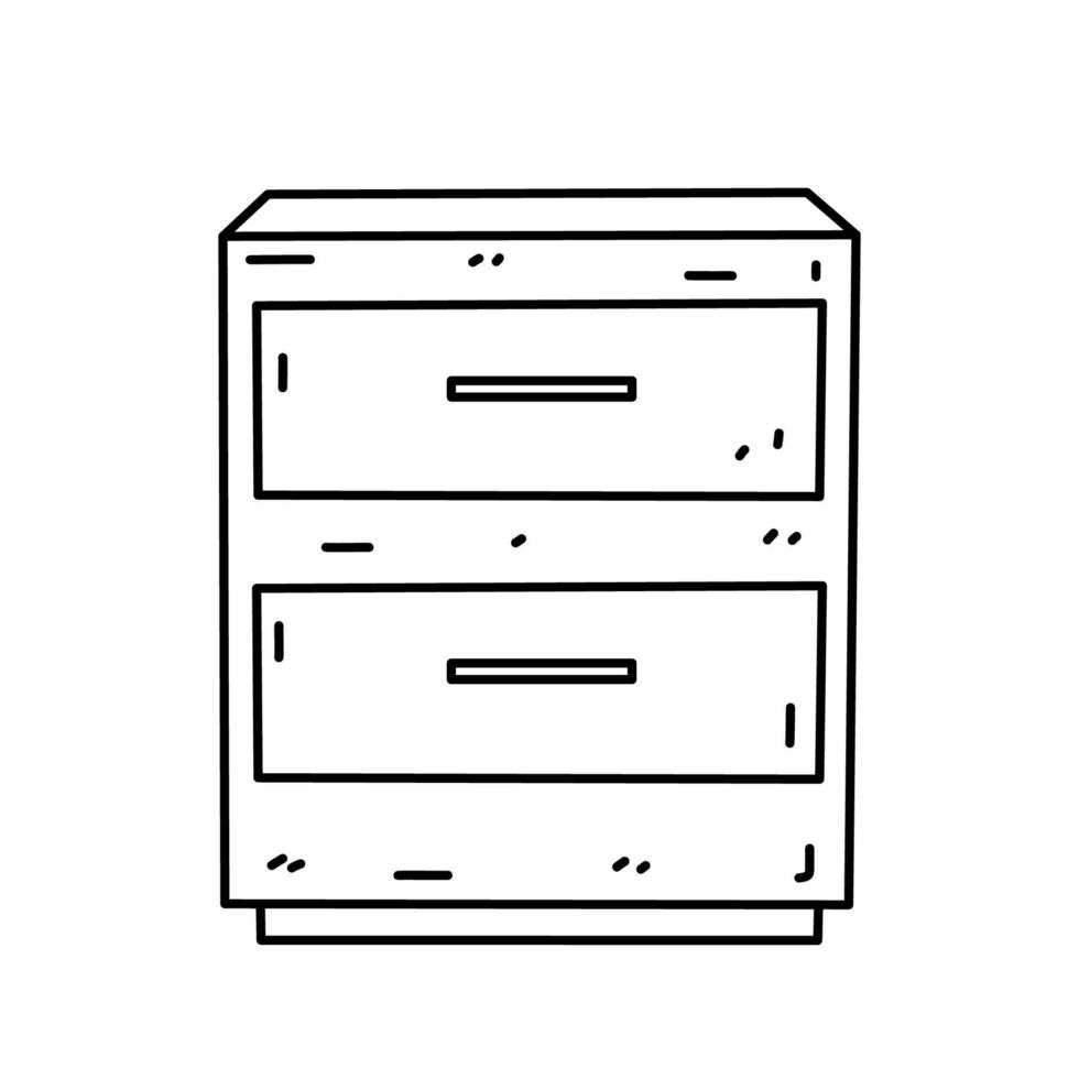 Drawer chest or dresser isolated on white background. Bedroom, living room furniture. Vector hand-drawn doodle illustration. Perfect for decorations, logo, various designs.