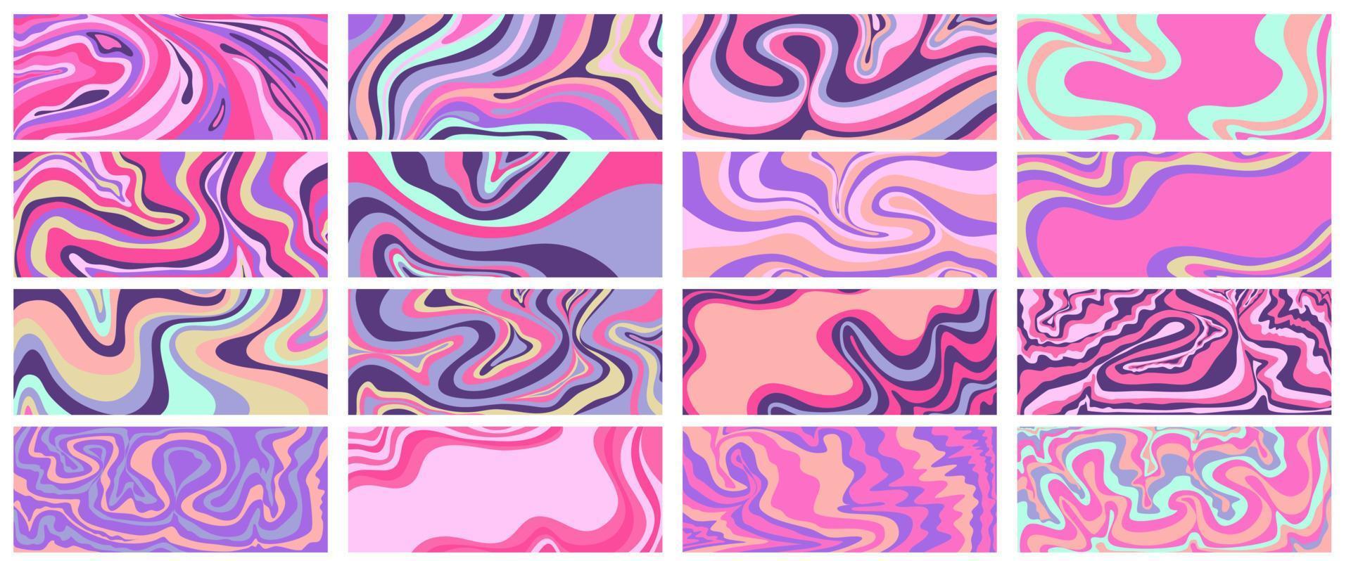 Wave y2k background set for retro design. Liquid groovy marble pink background. Purple y2k pattern in modern style pink. Psychedelic retro wave wallpaper. vector