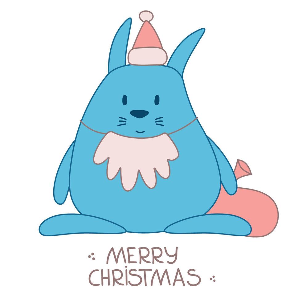 tarjeta de navidad con lindo conejo aislado. tarjeta de navidad con lindo conejo aislado en blanco. año nuevo y feliz navidad. etiqueta engomada del conejo de santa vector