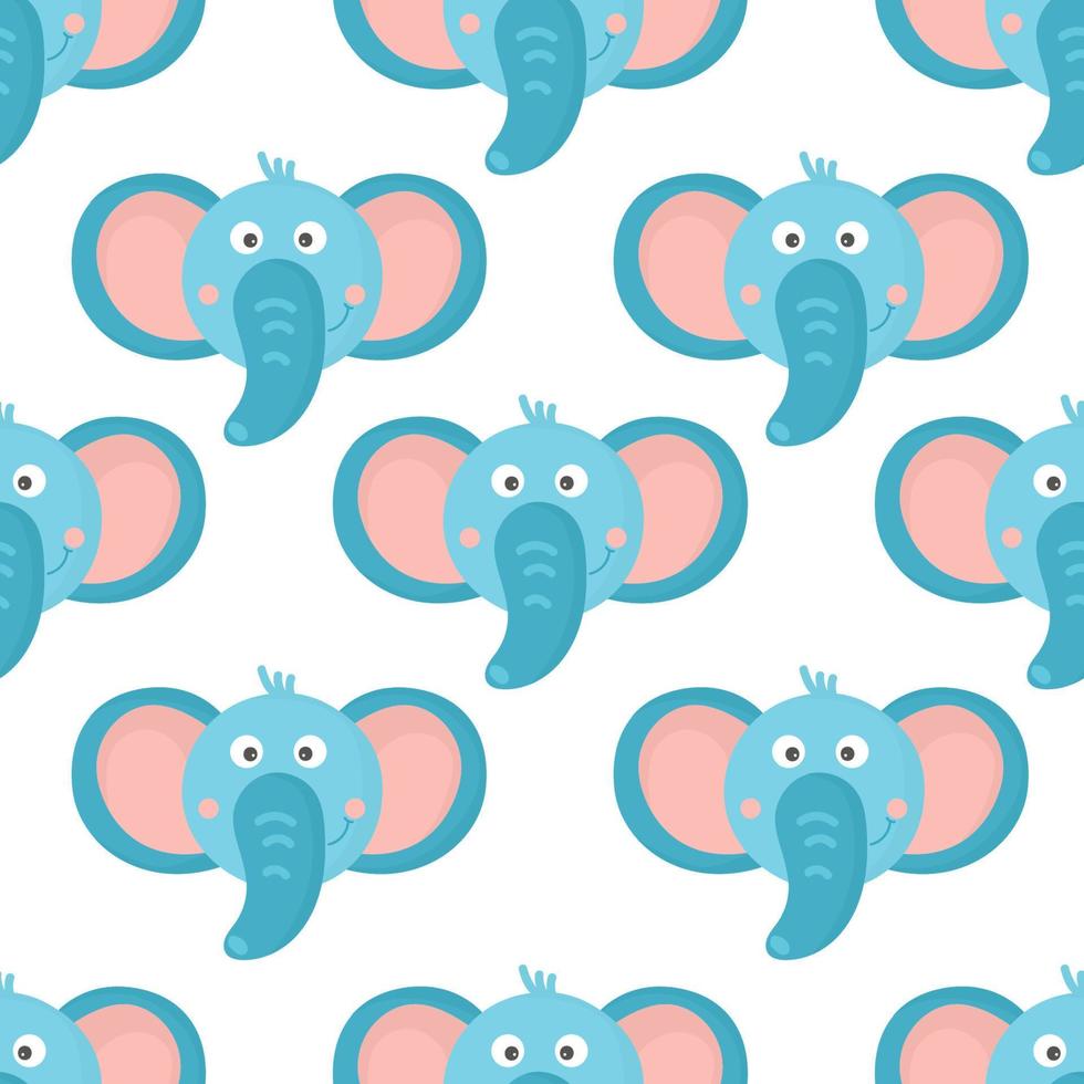 Seamless pattern with cute elephant. Kids fashion print. Vector hand drawn illustration. blue flat hand drawn elephant face head isolated on white background