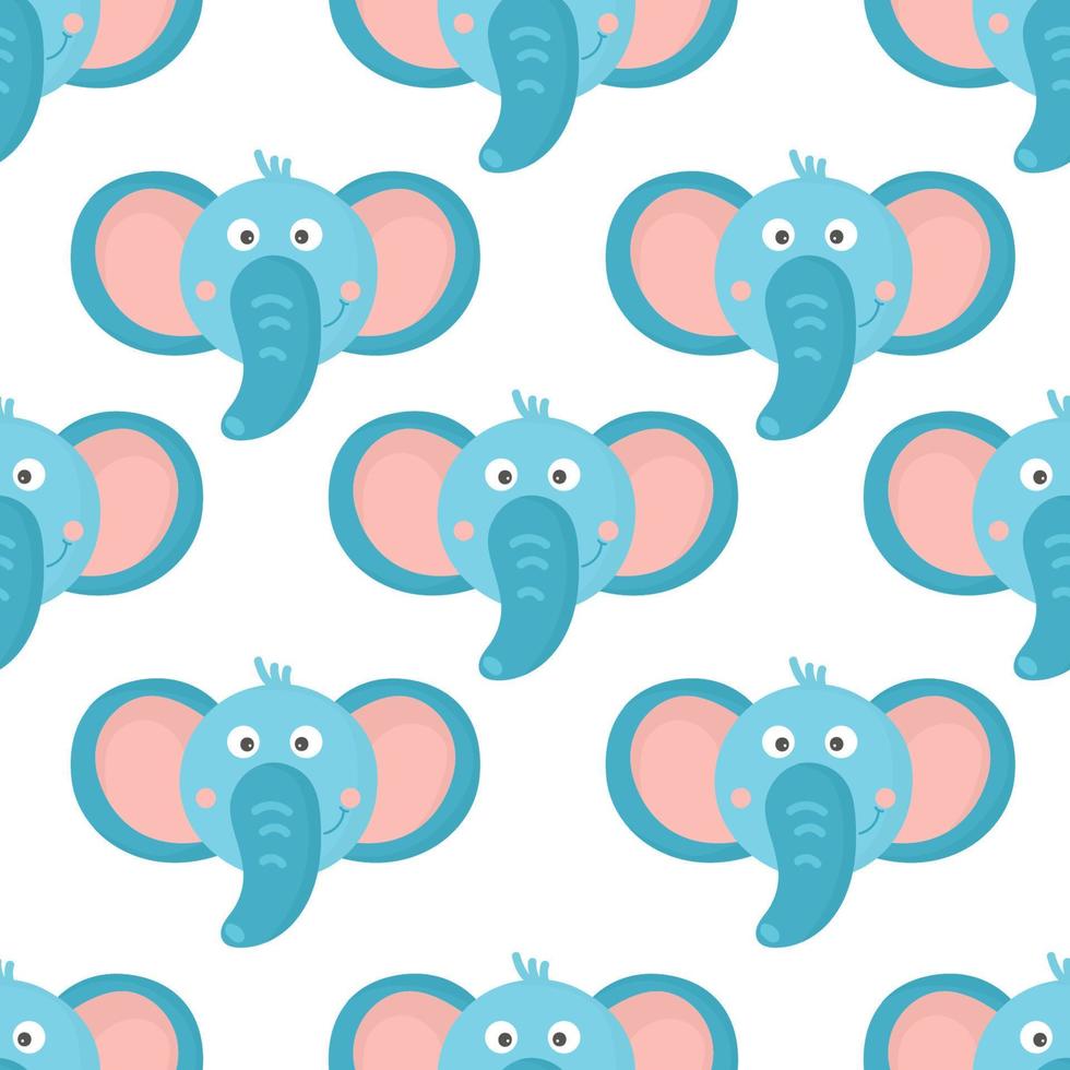 Seamless pattern with cute elephant. Kids fashion print. Vector hand drawn illustration. blue flat hand drawn elephant face head isolated on white background