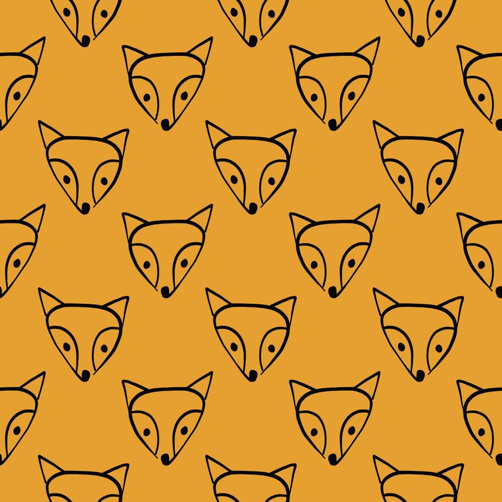 Fox head,seamless pattern on yellow background. vector