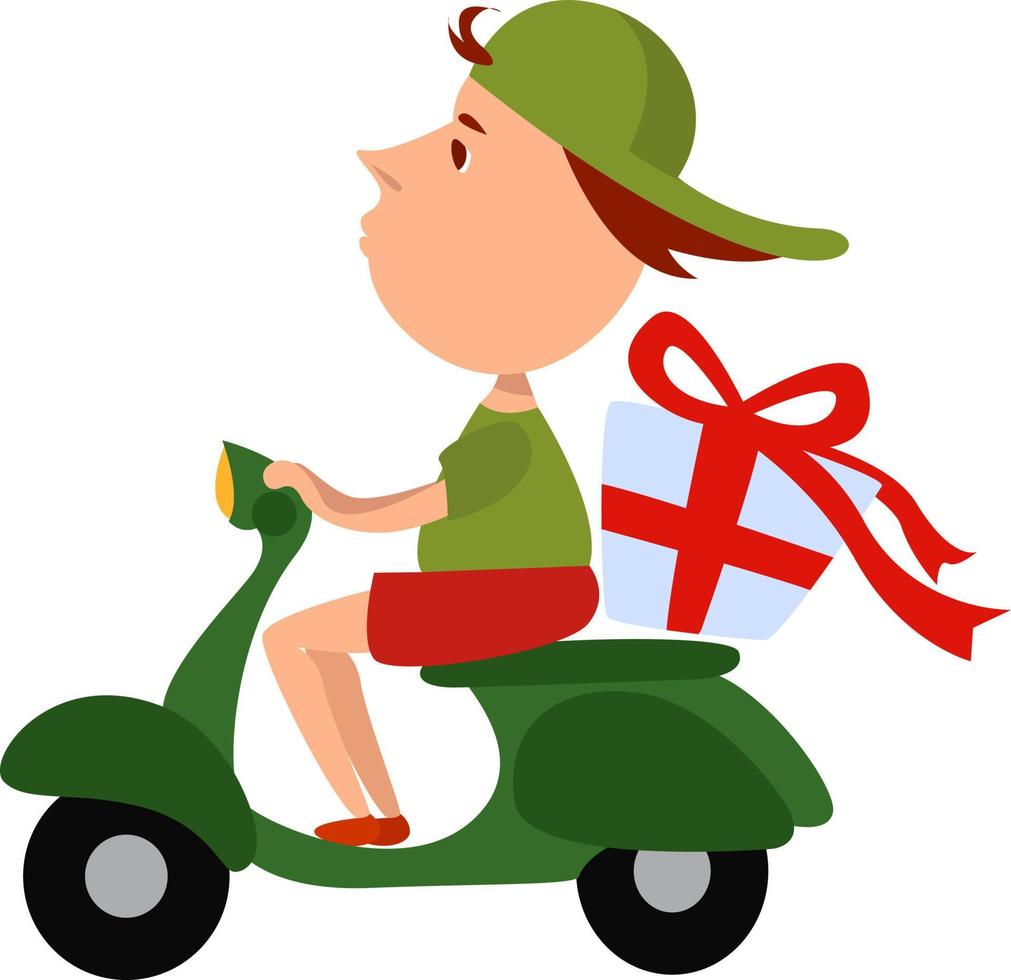 Man riding scooter, illustration, vector on white background