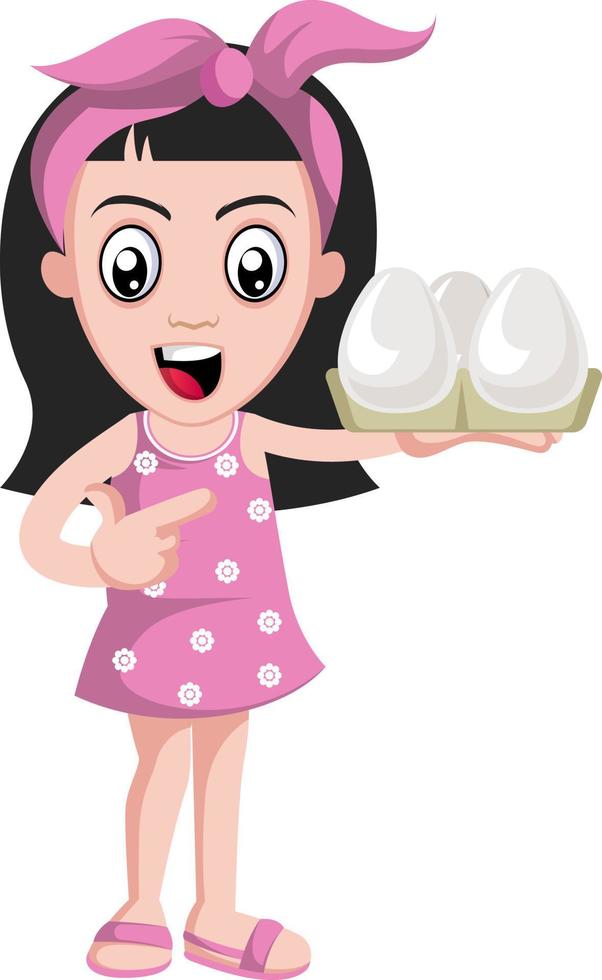 Girl with eggs, illustration, vector on white background.