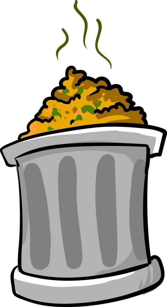 Garbage in trash can, illustration, vector on white background