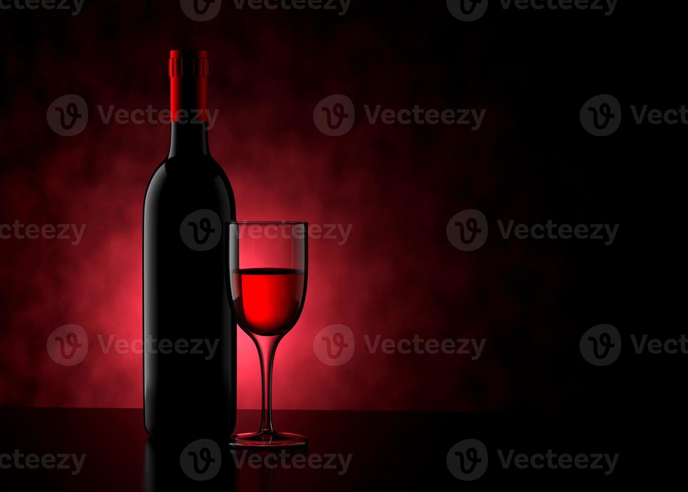 botella y copa de vino tinto con fondo texturizado - ilustración 3d foto