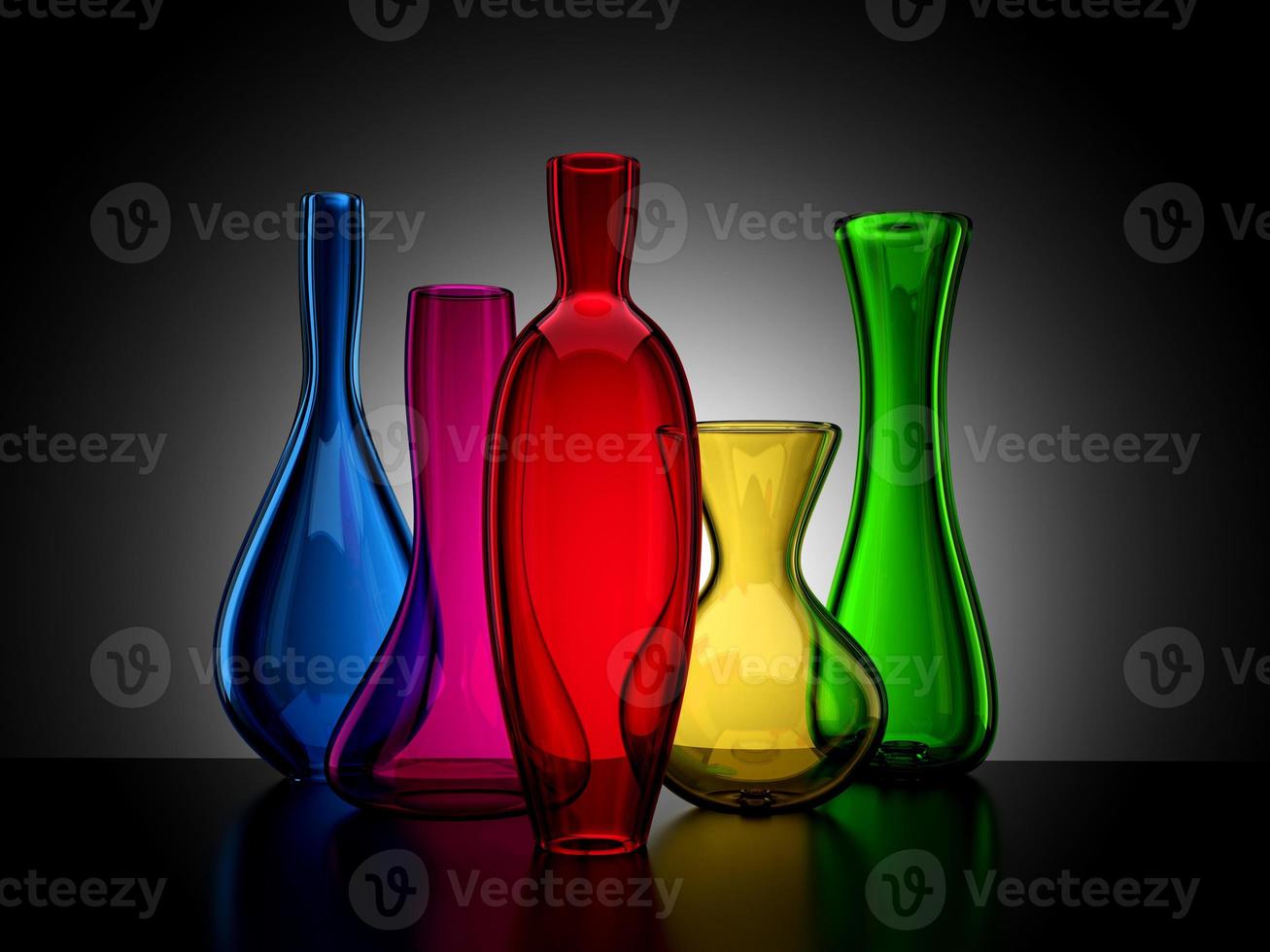 Empty Colorful Glass Vases Realistic 3d Illustration on Gradient Background photo