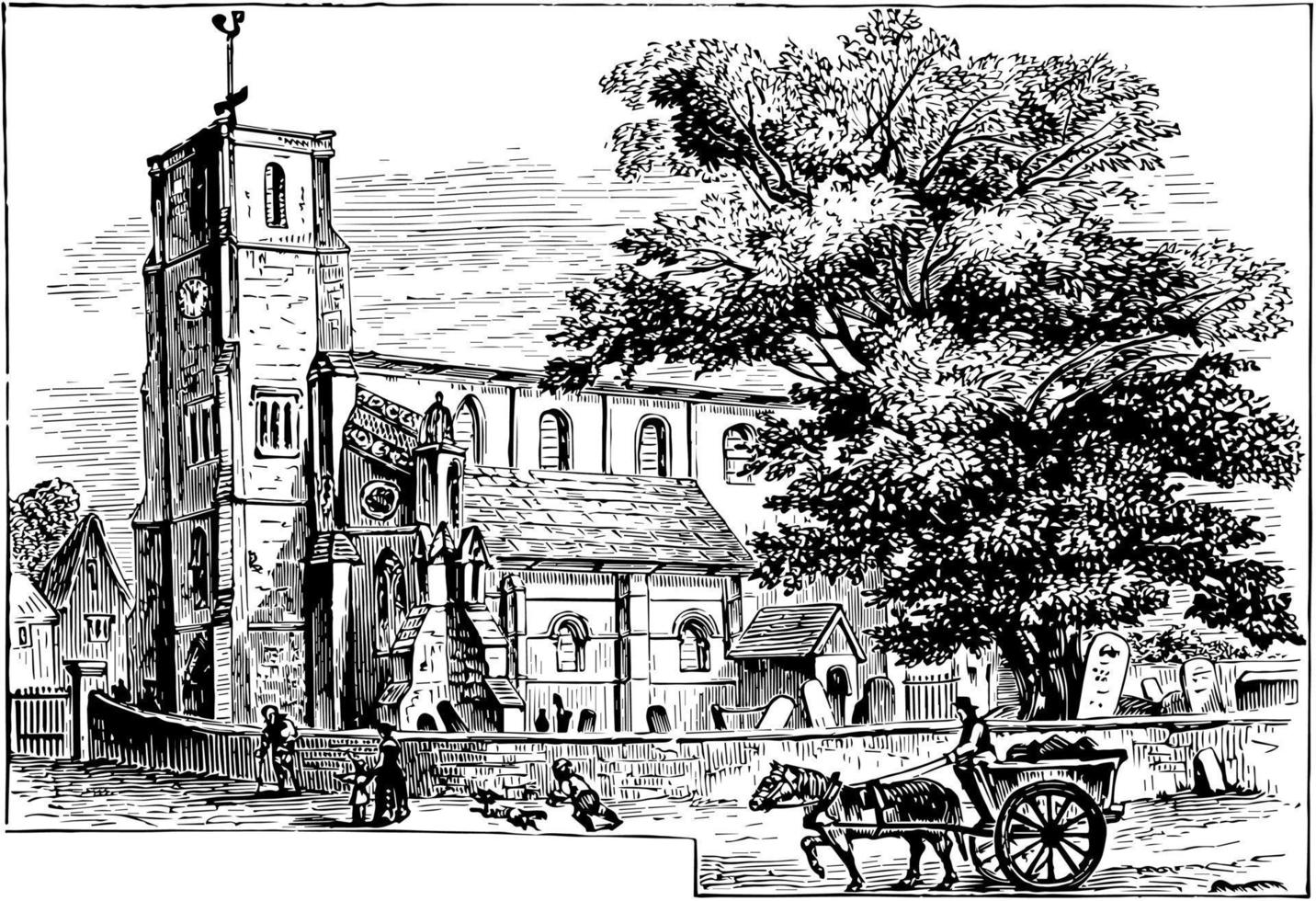 Harold's Church at Waltham vintage illustration. vector