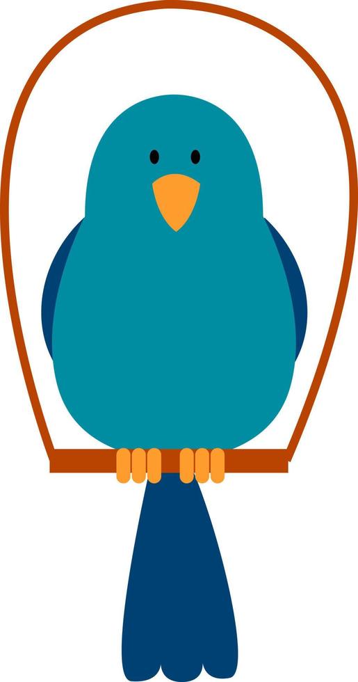 Blue bird sitting on swing, illustration, vector on white background.