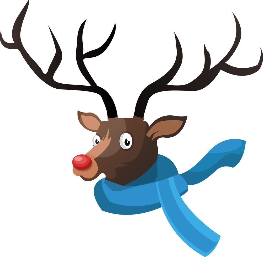 Christmas deer with blue scarf vector illustration on a white background