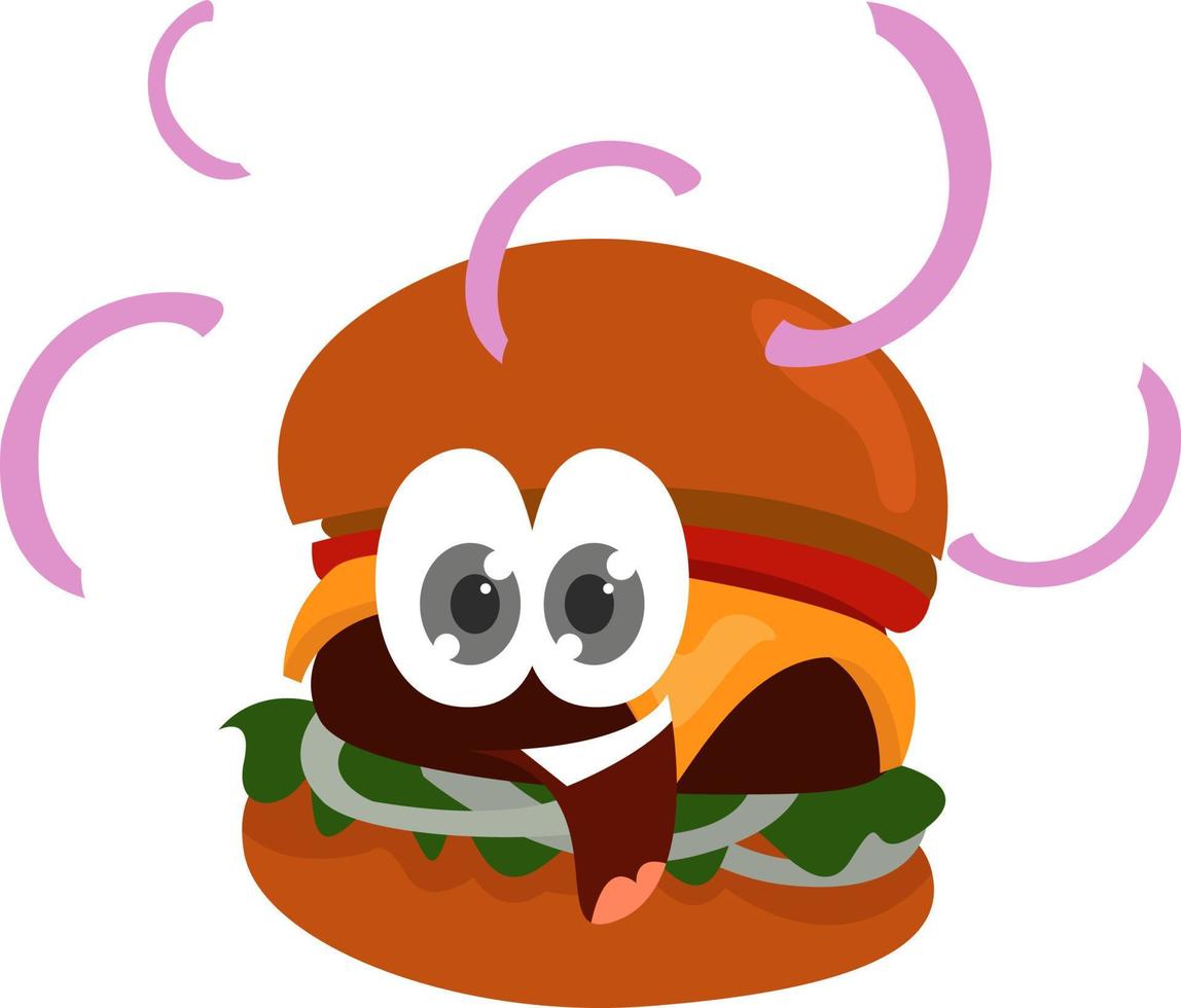 Burger with onions, illustration, vector on white background.