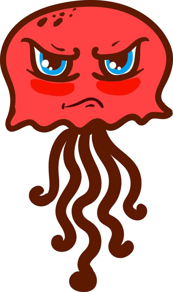 Angry red jellyfish , illustration, vector on white background