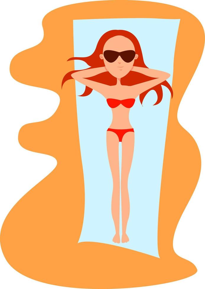 mujer en la playa, ilustración, vector sobre fondo blanco.