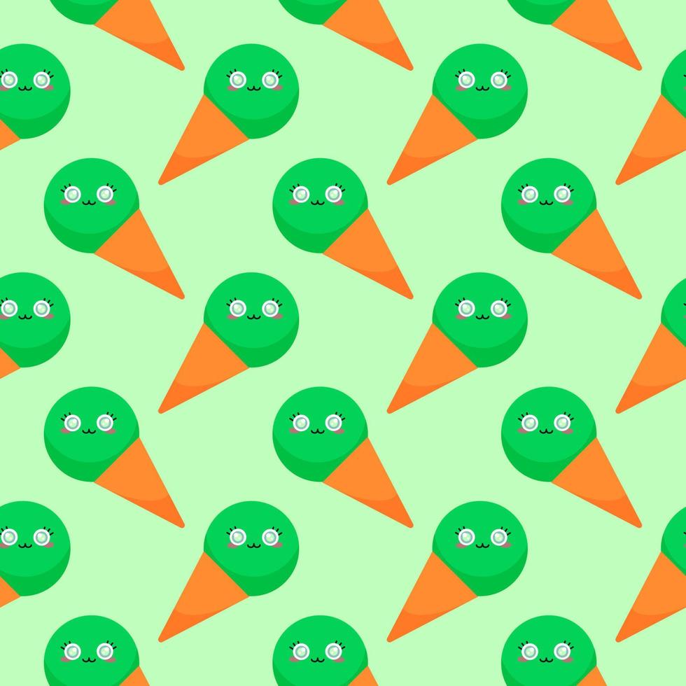 Green ice cream, seamless pattern on light green background. vector