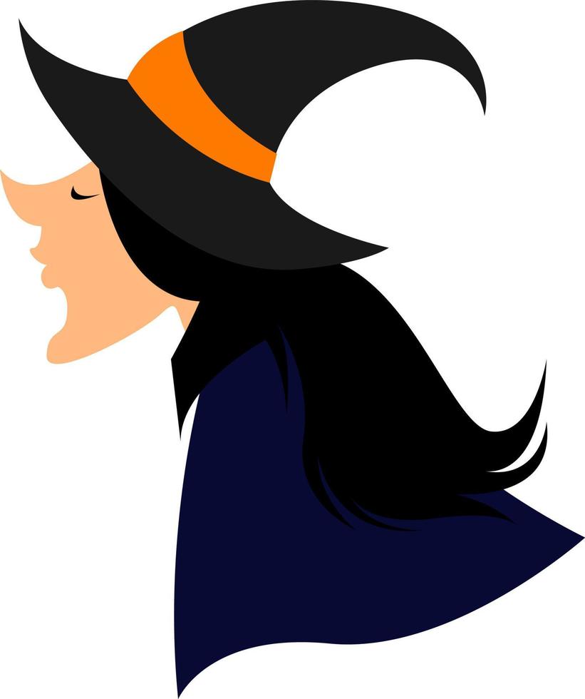 Girl with witch hat, illustration, vector on white background.