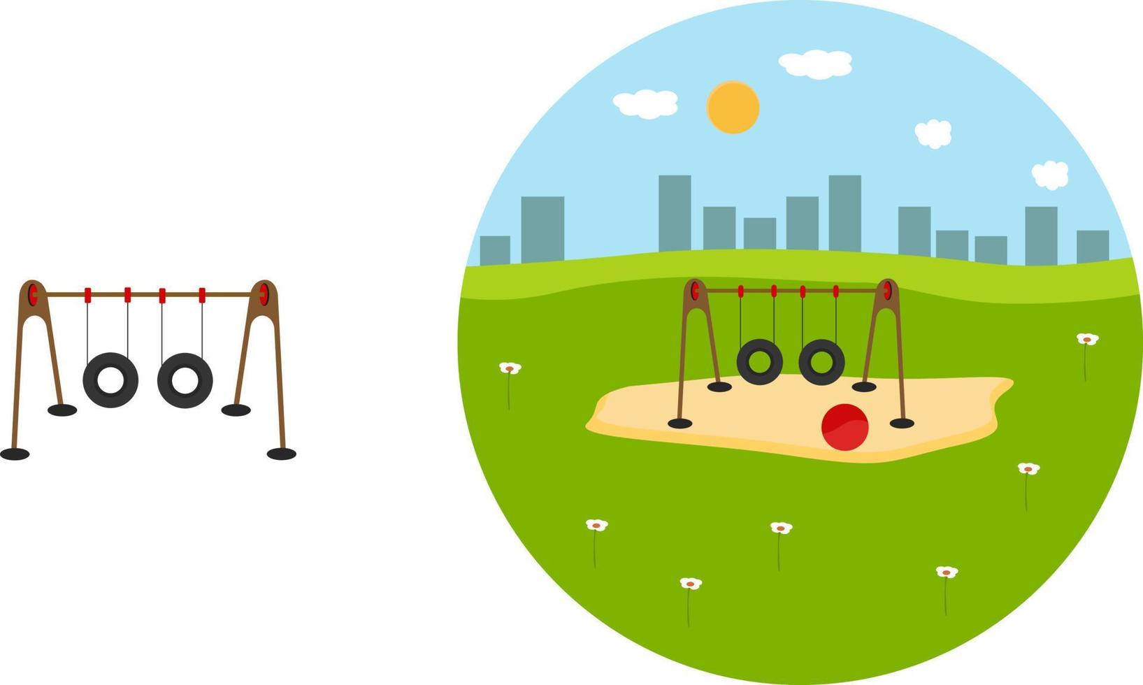 Park swings,illustration, vector on white background.