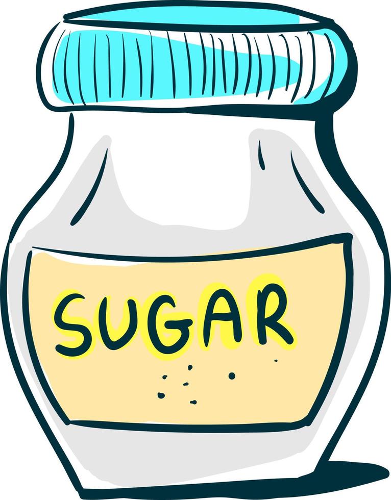 Azúcar en tarro, ilustración, vector sobre fondo blanco.