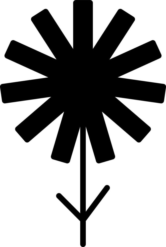Black flower with eight long rectangle shaped petals, illustration, vector on white background.