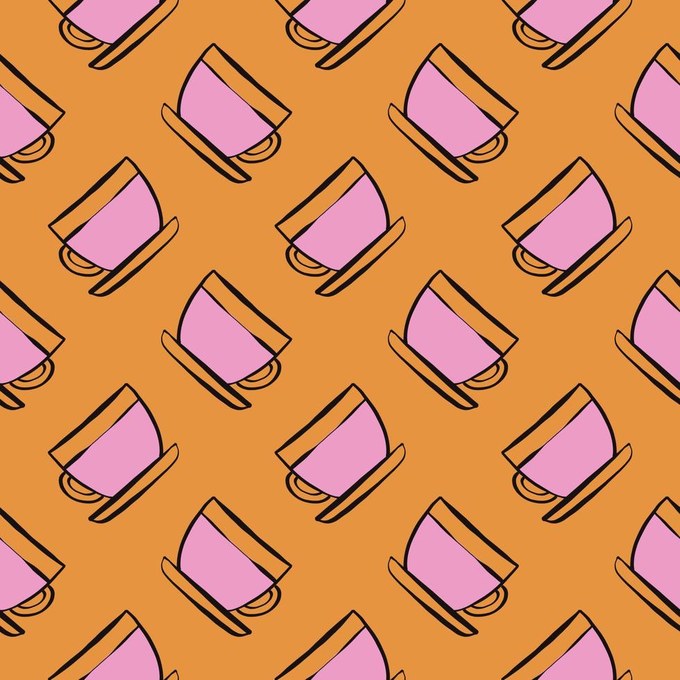 Pink tea,seamless pattern on orange background. vector