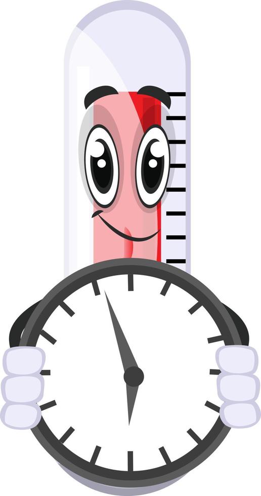 Thermometer with clock, illustration, vector on white background.