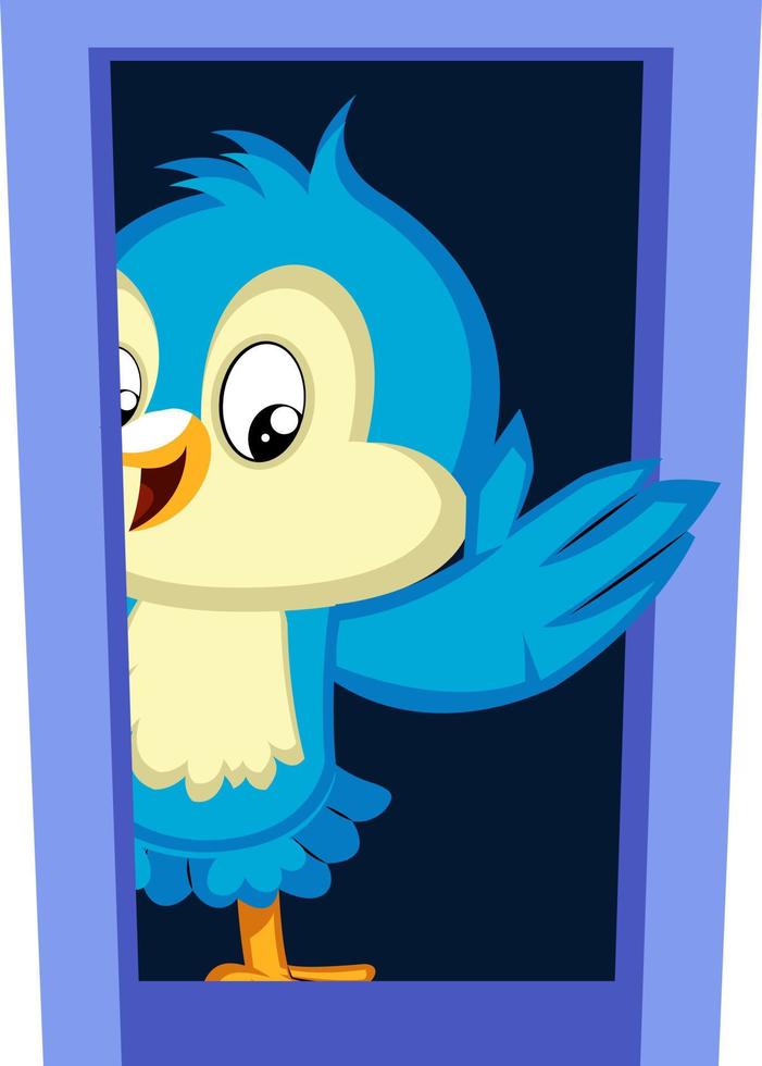 Blue bird waving, illustration, vector on white background.
