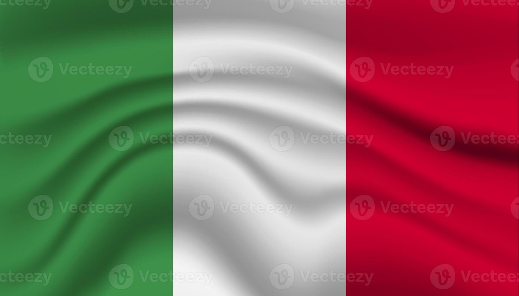 Close up Italy national flag waving realistic vector illustration photo