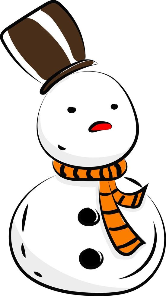 Snowman with big hat, illustration, vector on white background.