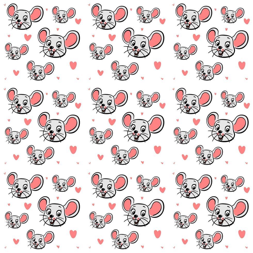 Cute mouse pattern, illustration, vector on white background