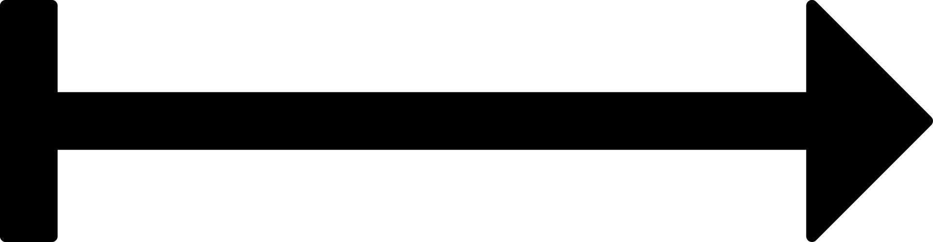 Black arrow to the right with one straight line on its end, illustration, vector on white background.